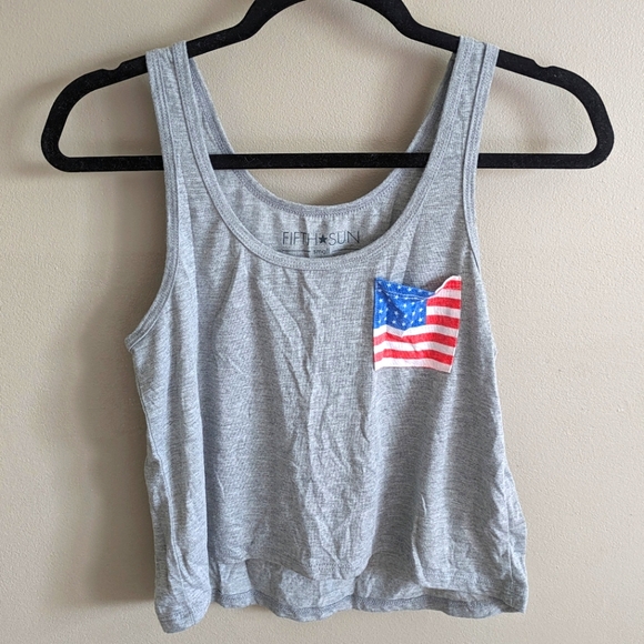 Fifth Sun American Flag Pocket Crop Tank Top - Picture 1 of 4